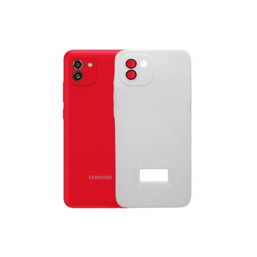 [PO14BSA03-9-1] Samsung A03 Silcone Matt Logo & Camera Lens Back Case (White)