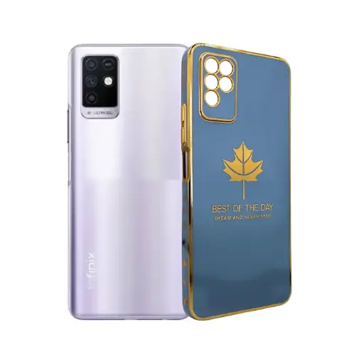 [PO29BINOT10-6-16] Infinix Note 10|Note 11i Leaf Gold Chrome Logo Ring Back Case (Sky Blue)