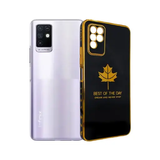 [PO29BINOT10-6-2] Infinix Note 10|Note 11i Leaf Gold Chrome Logo Ring Back Case (Black)