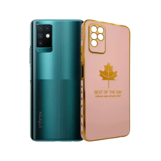 [PO29BINOT10-6-22] Infinix Note 10|Note 11i Leaf Gold Chrome Logo Ring Back Case (Baby Pink)