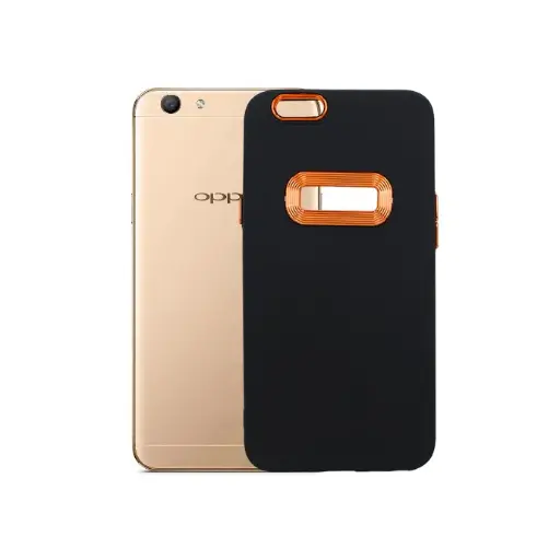 [PO29BOF1S-26-2] Oppo F1s/A59 Soft Silicone Logo Chrome Camera Ring Back Case (Black)