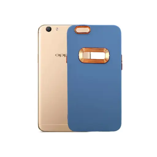 [PO29BOF1S-26-25] Oppo F1s/A59 Soft Silicone Logo Chrome Camera Ring Back Case (Blue Gray)