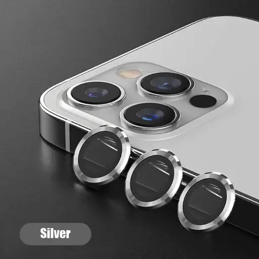 [PL14IP13PMX-3-7] iPhone 13 Pro Max Silver Camera Rings - Elegant Lens Protection
