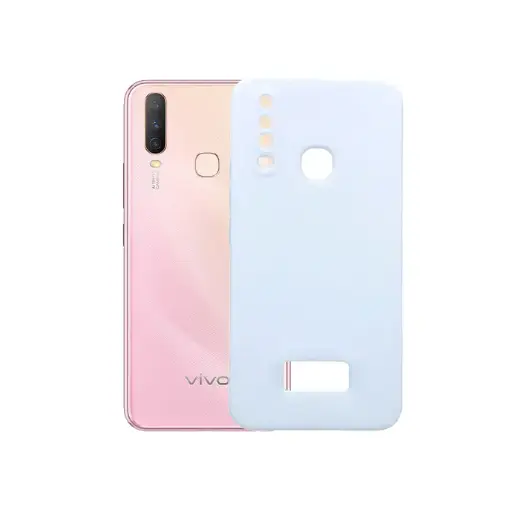 [PO14BVIY17-9-1] Vivo Y17 Y15 Y12 Y11 Silicone Matte Logo Back Case - White Design