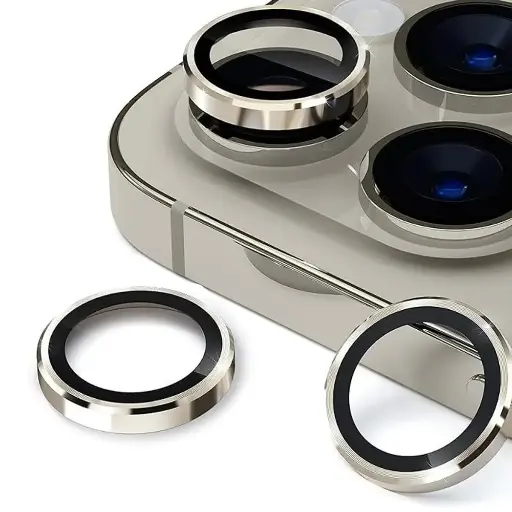 [PL14IP15PMX-3-36] iPhone 15 Pro Max Natural Titanium Camera Rings - Stylish Lens Protection