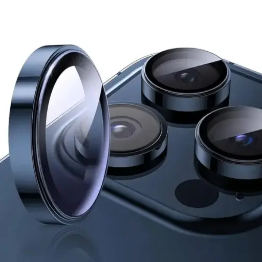 [PL14IP15PMX-3-3] iPhone 15 Pro Max Blue Titanium Camera Rings - Stylish Lens Protection