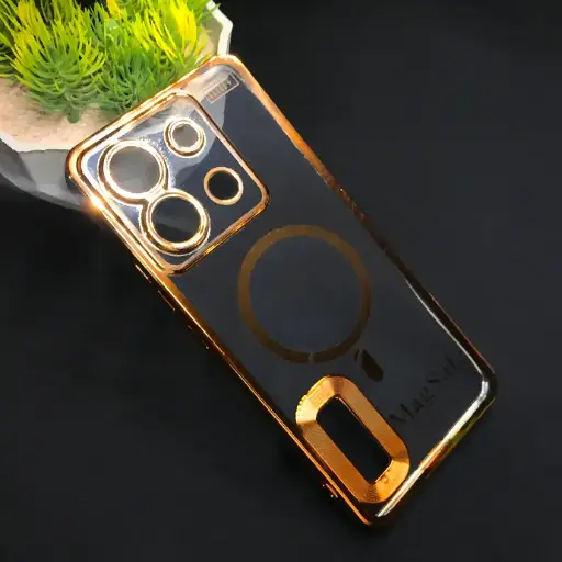 [PO29BMINOT13PR-29-5] Xiaomi Redmi Note 13 Pro 5G Magsafe Logo CD Chrome Back Case (Golden)