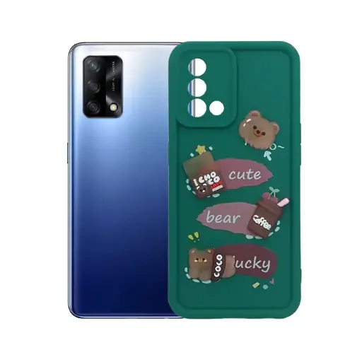 [PO51BOF19-5-11] Oppo F19|A95|A74 Cute Cartoon Bear Silicone Back Case (Green)