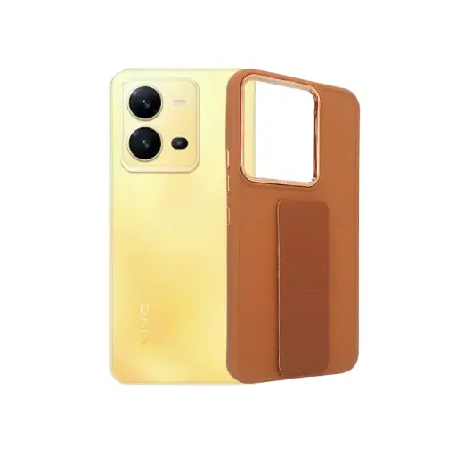 [PO36BVIV25E-7-13] Vivo V25|V25E Silicone With Grip|Stand Back Case (Brown)