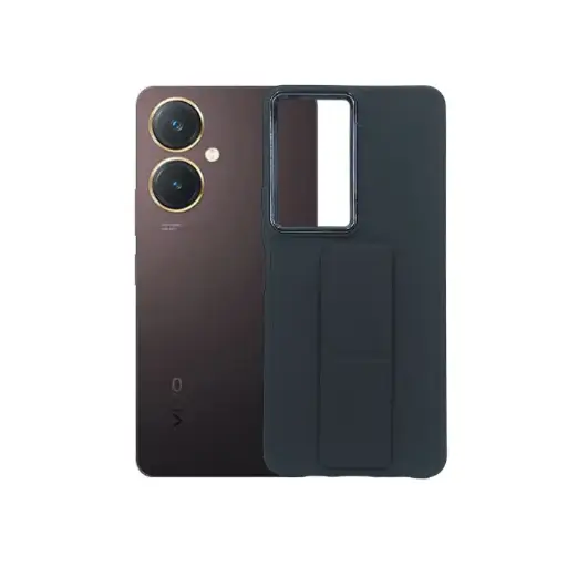 [PO36BVIY27-7-2] Vivo Y27 Silicone With Grip|Stand Back Case (Black)