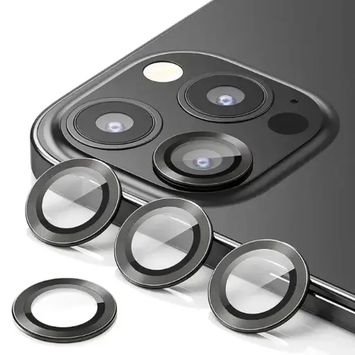 [PL14IP13PMX-3-2] iPhone 13 Pro Max Black Camera Rings - Sleek Lens Protection Accessory