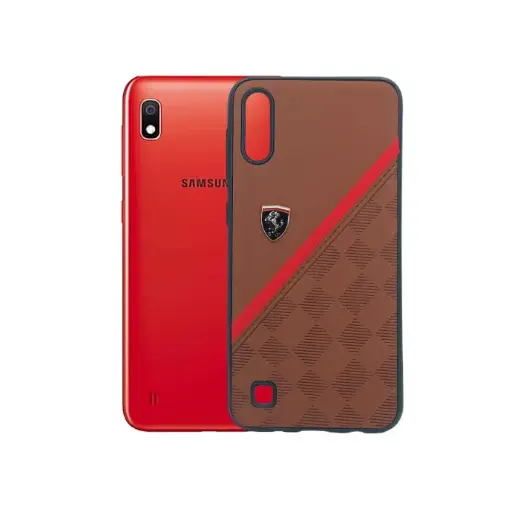 [PO18BSA10-18-13] Samsung A10|M10 Ferrari Logo Leather Texture Back Case (Brown)