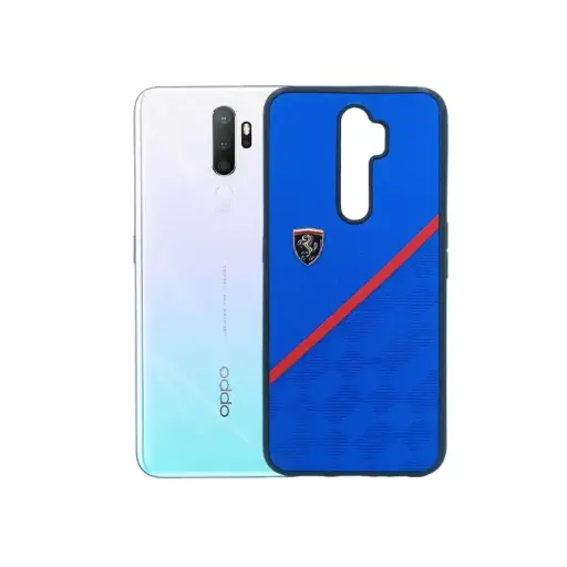 [PO18BOA9TW-18-3] Oppo A9 2020|A5 2020 Ferrari Logo Leather Texture Back Case (Blue)