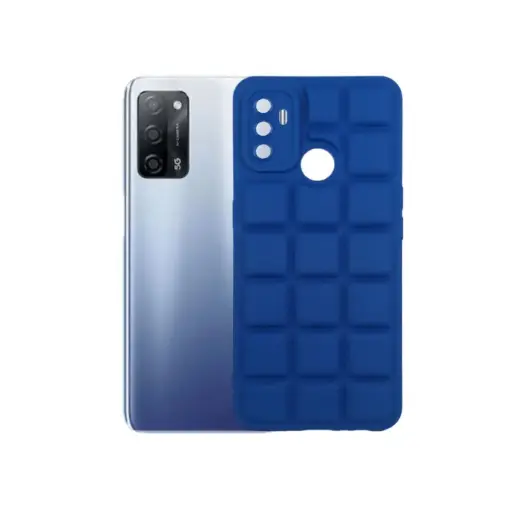 [PO14BOA53-28-17] Oppo A53 4G Cubes 3D Puffer Soft Silicone Back Case (Navy Blue)