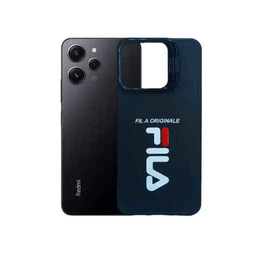 [PO14BMI12-21-2] Redmi 12 4G Soft Silicone 3D Printed Camera Ring Stand Back Case (Black)