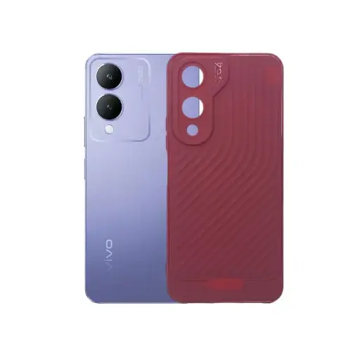 [PO14BVIY17S-12-21] Vivo Y17s Gears Luxury Carbon Texture Soft Silicone Back Case - Maroon