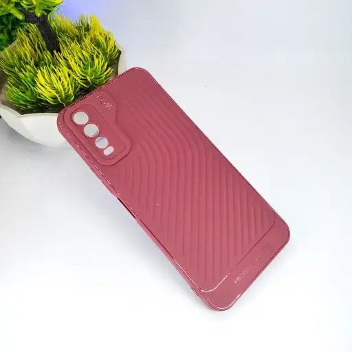 [PO14BVIY20-12-21] Vivo Y20|Y20i|Y20S|Y12S|Y12A GEARS Luxuary Carbon Texture Soft Silicone Back Case (Maroon)