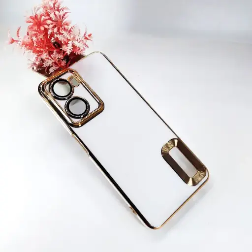 [PO29BOA57 4G-9-1] Oppo A57 4G|A77 4G|A57s|A77s Logo Gold Chrome Back Case (White)