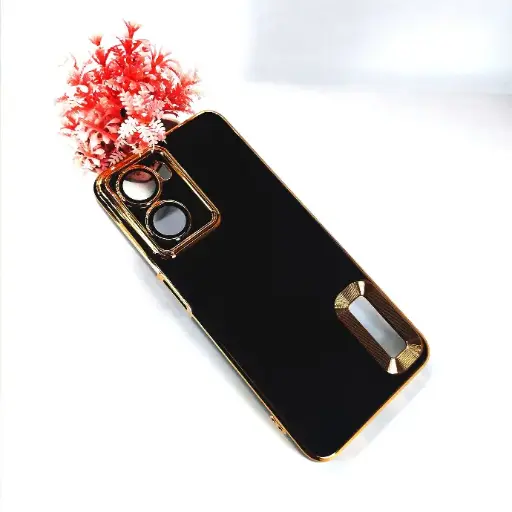 [PO29BOA57 4G-9-2] Oppo A57 4G|A77 4G|A57s|A77s Logo Gold Chrome Back Case (Black)