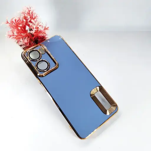 [PO29BOA57 4G-9-25] Oppo A57 4G|A77 4G|A57s|A77s Logo Gold Chrome Back Case (Blue Gray)
