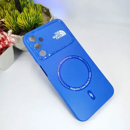 [PO15BSA55-4-3] Samsung Galaxy A55 5G Printed THE NORTH FACE Soft Silicone Magnetic Back Case (Blue)