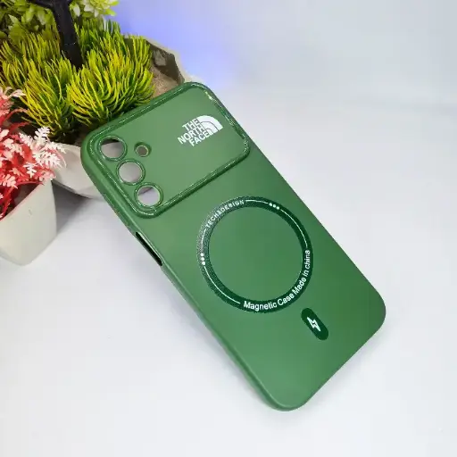 [PO15BSA55-4-11] Samsung Galaxy A55 5G Printed THE NORTH FACE Soft Silicone Magnetic Back Case - Green