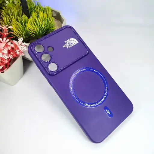 [PO15BSA55-4-12] Samsung Galaxy A55 5G Printed THE NORTH FACE Soft Silicone Magnetic Back Case (Purple)