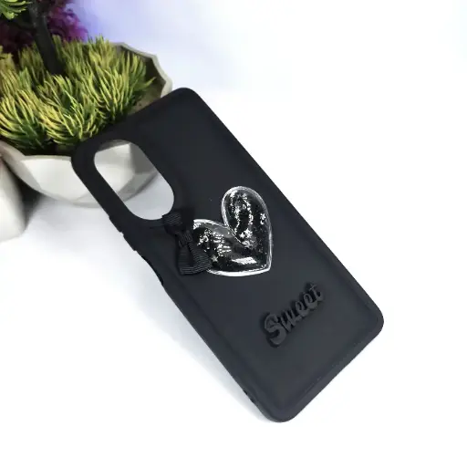 [PO51BOA58-8-2] Oppo A58 4G Soft Silicone Ladies Sweet Heart Glitter Back Case (Black)