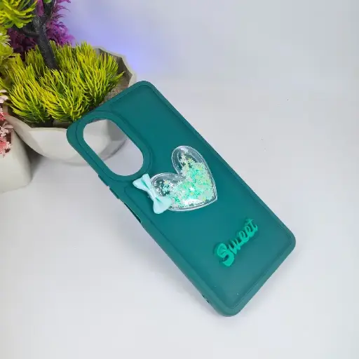 [PO51BOA58-8-11] Oppo A58 4G Soft Silicone Ladies Sweet Heart Glitter Back Case (Green)