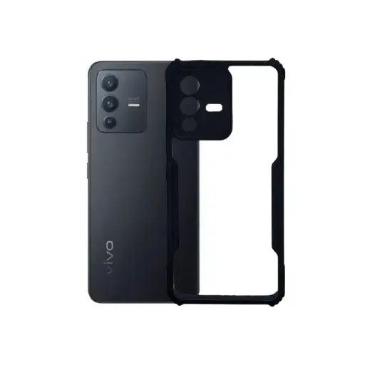 [PO10BVIV23 5G-2-2] iPaky Transparent Back Case Black Vivo V23 5G | slim shockproof clear cover
