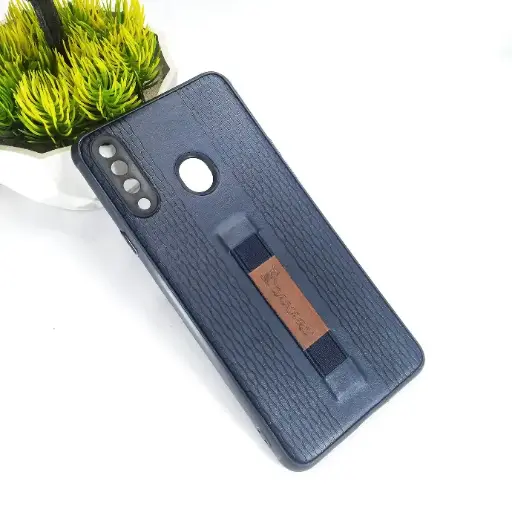 [PO18BSA20S-8-17] Samsung A20s CANARY Leather Stip Back Case - Navy Blue