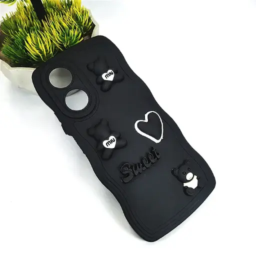 [PO51BOA58-21-2] Oppo A58 4G Ladies Sweet Bear Curly Back Case (Black)