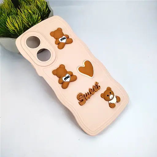 [PO51BOA58-21-15] Oppo A58 4G Ladies Sweet Bear Curly Back Case (T-Pink)