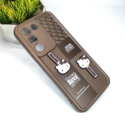 [PO51BVIY100-33-34] Vivo Y100 4G|5G|V30 Lite 5G|Y200E 5G Ladies Sweet Kitty Good Lucky Logo Back Case (Dark Brown)