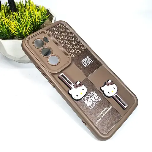 [PO51BORNO12-33-34] Oppo Reno 12 5G Ladies Sweet Kitty Good Lucky Logo Back Case (Dark Brown)