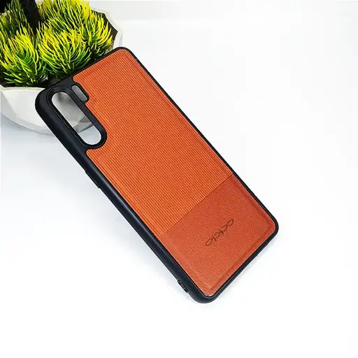 [PO32BOF15-13-13] Oppo F15|Reno 3 4G|A91 Lining Texture Leather Logo Back Case (Brown)