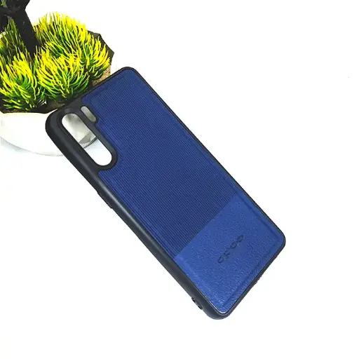 [PO32BOF15-13-17] Oppo F15|Reno 3 4G|A91 Lining Texture Leather Logo Back Case (Navy Blue)