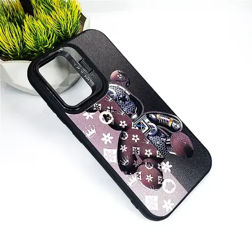[PO51BSA32-34-2] Samsung Galaxy A32 Soft Silicone Camera Stand Printed Back Case (Black)