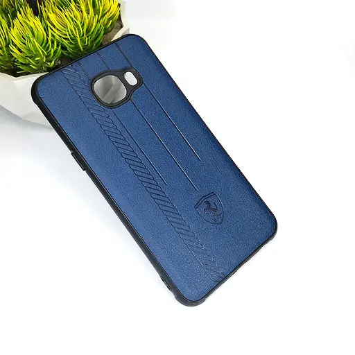 [PO18BSC5-4-17] Samsung C5/C5 Pro Ferrari Logo Leather Back Case (Navy Blue)