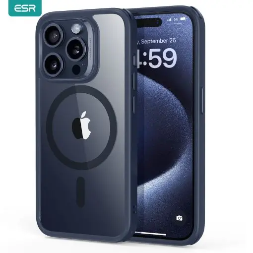 ESR Classic Hybrid Case (HaloLock), iPhone 15 Pro Max, Clear Dark Blue