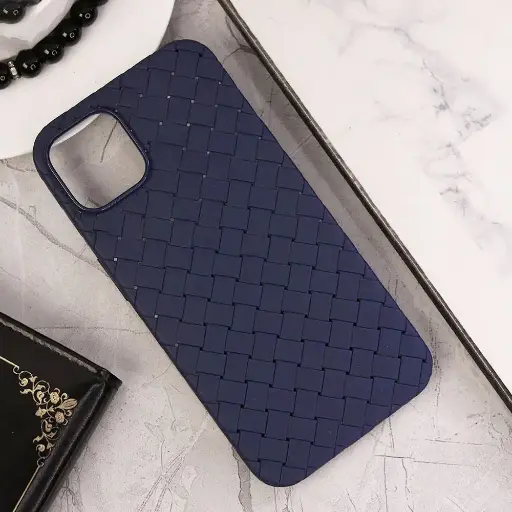 [PO14BIPXIR-52-17] iPhone 11 Woven With Leather Feel Soft Silicone Back Case (Navy Blue)