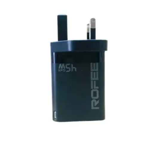 Rofee Smart & Fast Dual Port Usb-A 18W & USB-C 45W Wall Gan Charger W/O Cable 3Pin RG-145 Black 