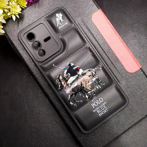 [PO14BVIV23 5G-18-2] Black 3D Puffer Printed Soft Silicone Back Case for Vivo V23 5G - Stylish Protection