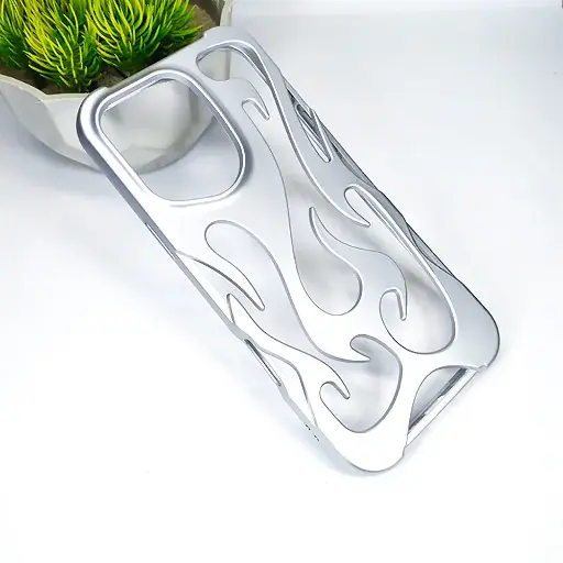 [PO38BIP13PMAX-13-7] iPhone 15 Plus|iPhone 14 Plus|iPhone 13 Pro Max|iPhone 12 Pro Max FlameFlex Metal Feel Flexible Shock Proof Case (Silver)