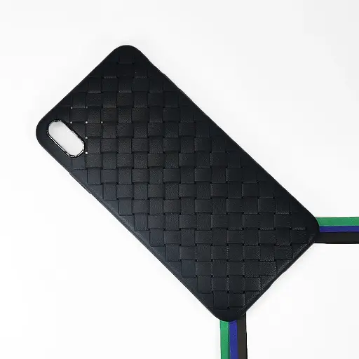 [PO14BIPXSMAX-52-2] iPhone XS Max Woven With Leather Feel Soft Silicone Back Case (Black)