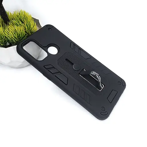 [PO39BOA53-4-2] Oppo A53 Armour Strip & Stand Back Case (Black)
