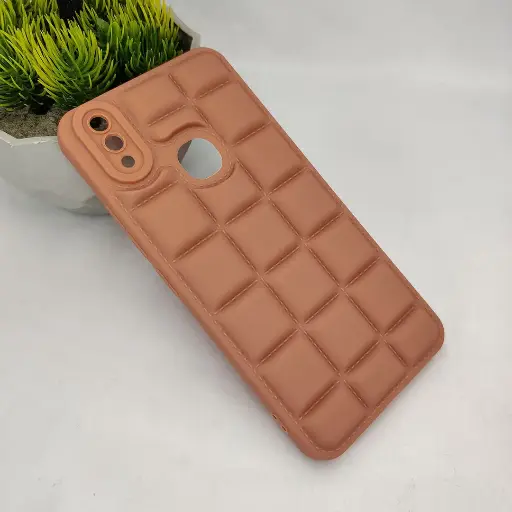 [PO14BVIY85-28-13] Vivo V9/Y85/V9 Pro/Y89 3D Cubes 3D Puffer Soft Silicone Back Case - Brown