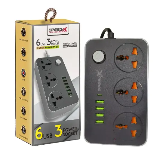 [POWER SOCKET-1] Speed X 6 USB Ports + 3 Power Socket Power Cord