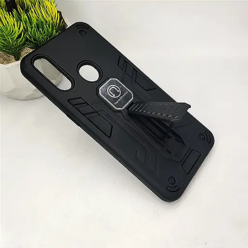 [PO39BVIY19-2-2] Vivo Y19 Armor With Stand Back Case (Black)