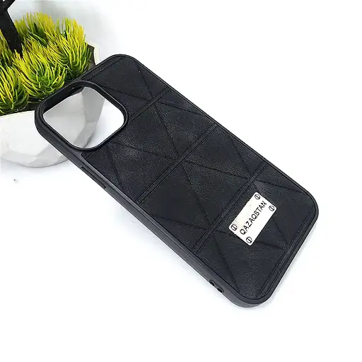 [PO56BIP13PMAX-1-2] iPhone 13 Pro Max Prick Pattern Premium Leather Back Case (Black)